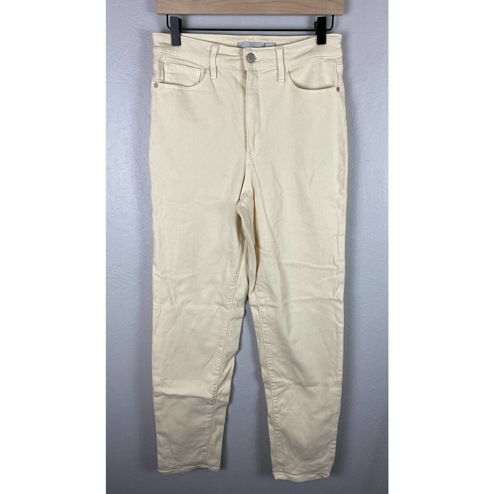 Athleta Women's 6 TALL Sculptek High Rise Straight Jeans Cream Colored
